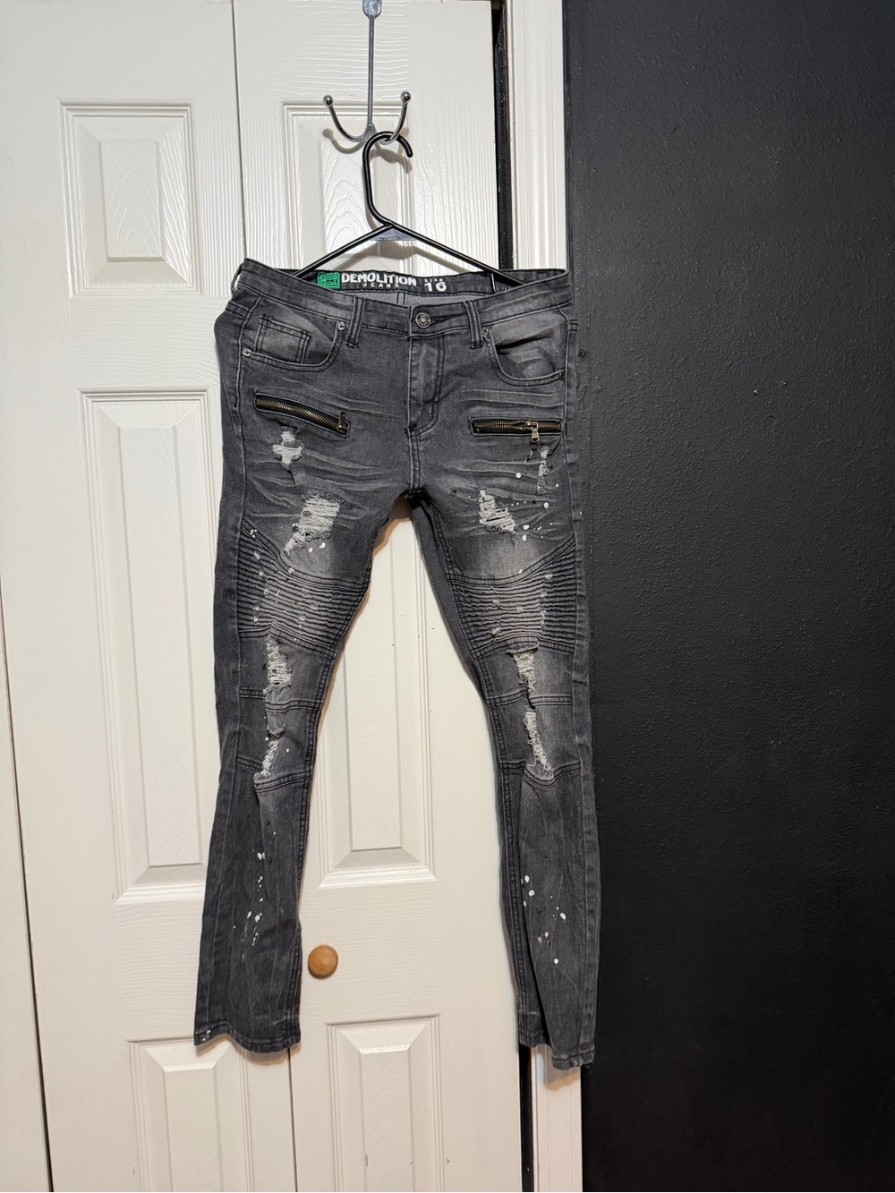 Demolition Black Skinny Distressed Moto Jeans for Men